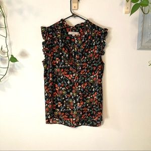 Black Sleeveless LOFT Blouse with Floral Pattern